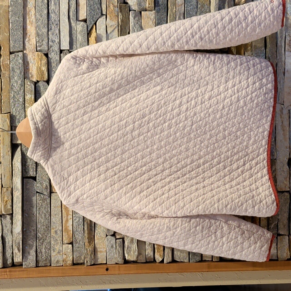 Quality Orvis Quarterzip In Quilted Tan Color, Rust Color Accents. Size L - Picture 4 of 4